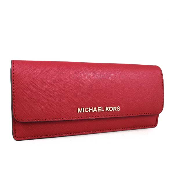 MICHAEL KORS JET SET TRAVEL金字Logo皮革薄型長夾-辣椒紅