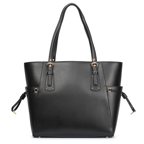 MICHAEL KORS Voyager 荔枝紋防刮皮革雙側抽繩口袋托特包-黑色