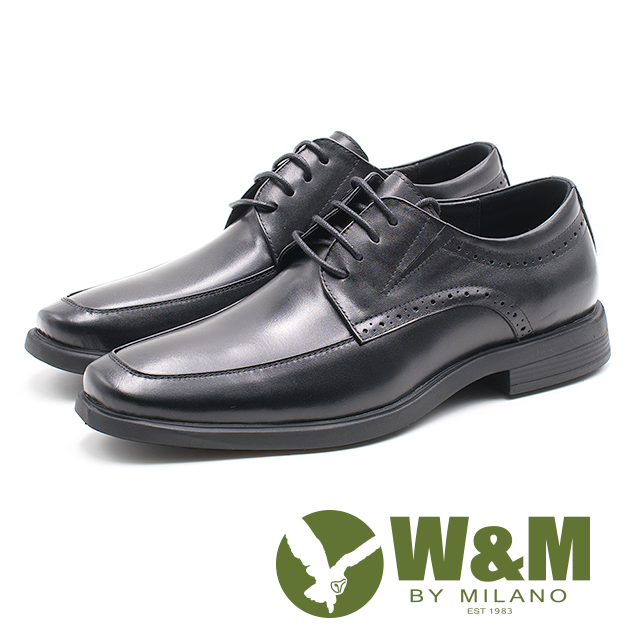 W&M 低調壓紋紳士綁帶男皮鞋-黑