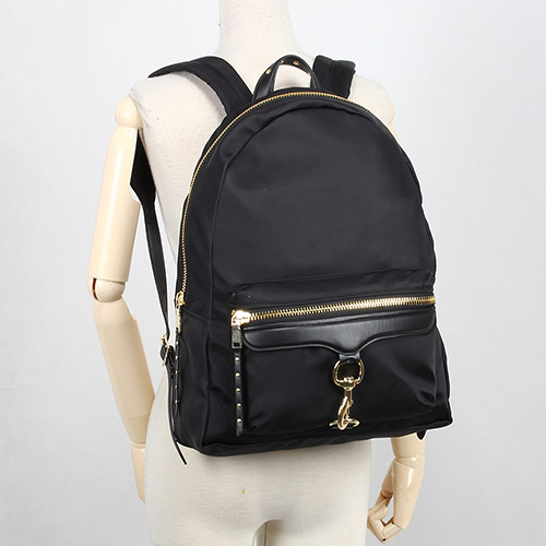 Rebecca MinkoffM.A.B. 亮絲尼龍金釦環後背包-黑色