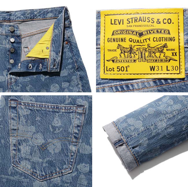 Levis 男款 501排釦直筒牛仔褲 Snoopy系列 滿版印花彈性布料