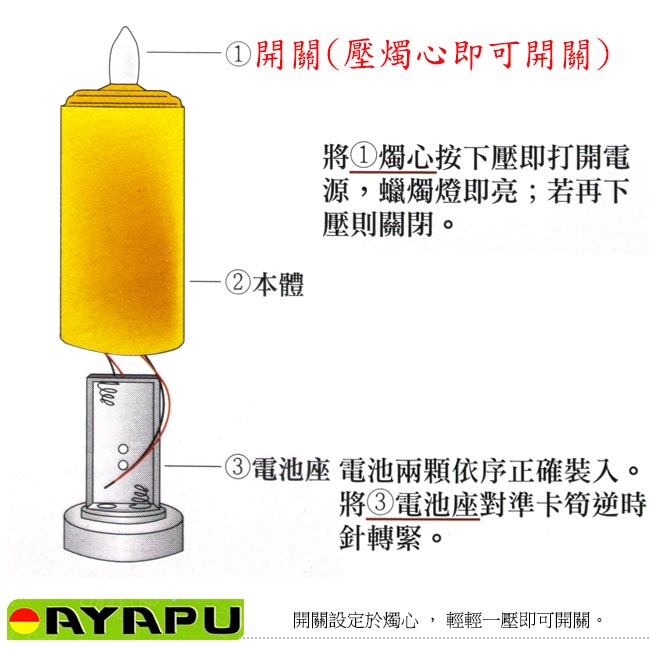 AYAPU 悅亞普電池式環保安全電子蠟燭 -VX-CL938BT-橘