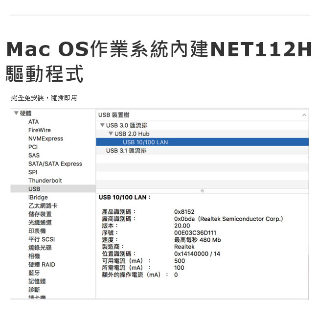 Uptech NET112H USB 2.0 網路卡+HUB集線器