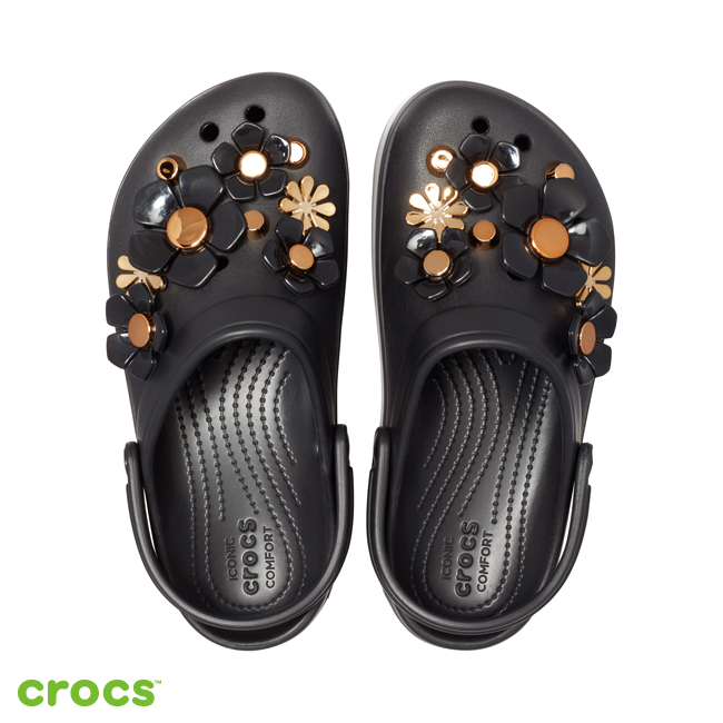 Crocs 卡駱馳 (中性鞋) 金屬花朵厚底卡駱班 205700-001