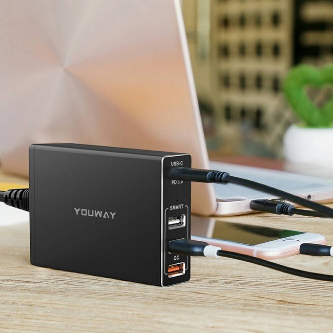 YOUWAY PD60W+雙QC3.0 桌面型四孔快速充電器