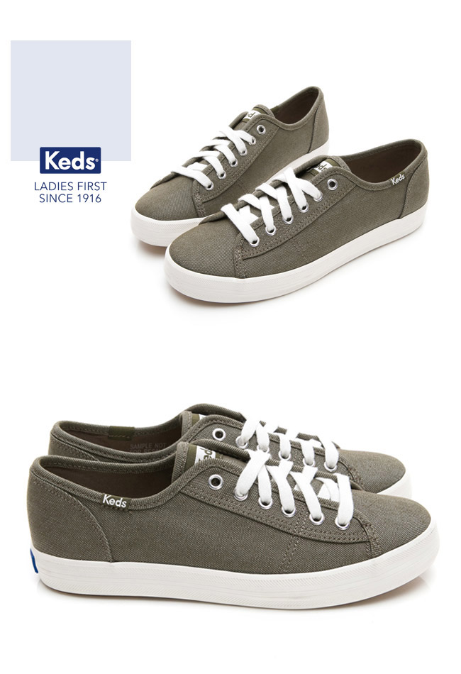 Keds KICKSTART 極簡素面綁帶休閒鞋-橄欖綠