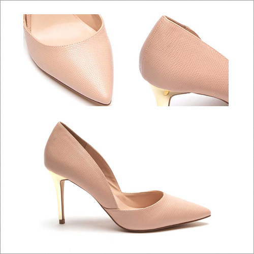 ALDO 原色深V字幾何剪裁鞋身摩登金屬細高跟鞋~名媛裸色