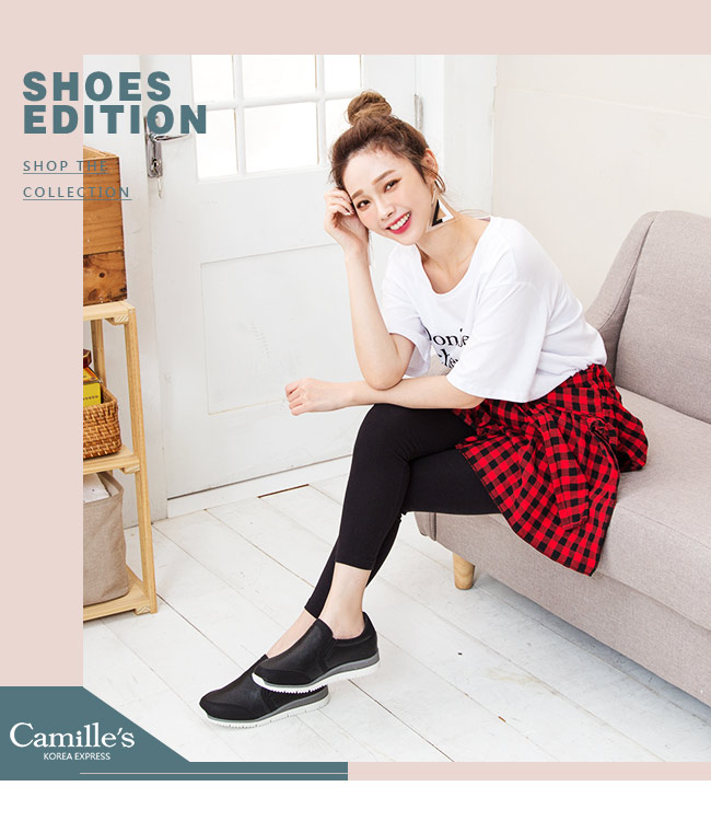 Camille’s 韓國空運-素面懶人休閒小白鞋-黑色