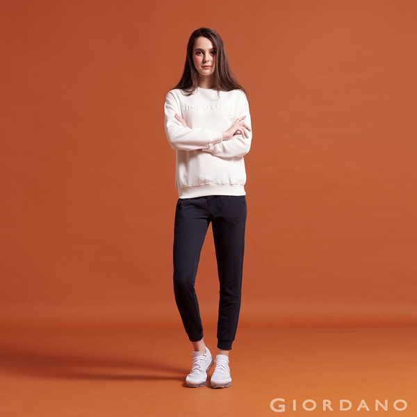 GIORDANO 女裝刺繡運動束口褲-02 標誌海軍藍