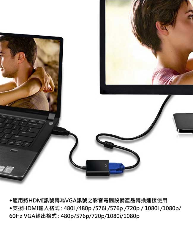 Bravo-u HDMI(公) to VGA(母) 鍍金接頭轉接器15cm (黑)