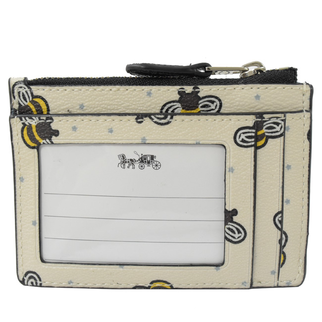 COACH 燙印BEE LOGO可愛蜜蜂PVC方型零錢鎖包