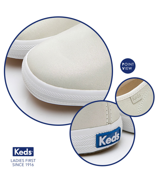 Keds CHAMPION 珠光皮革綁帶休閒鞋-米白