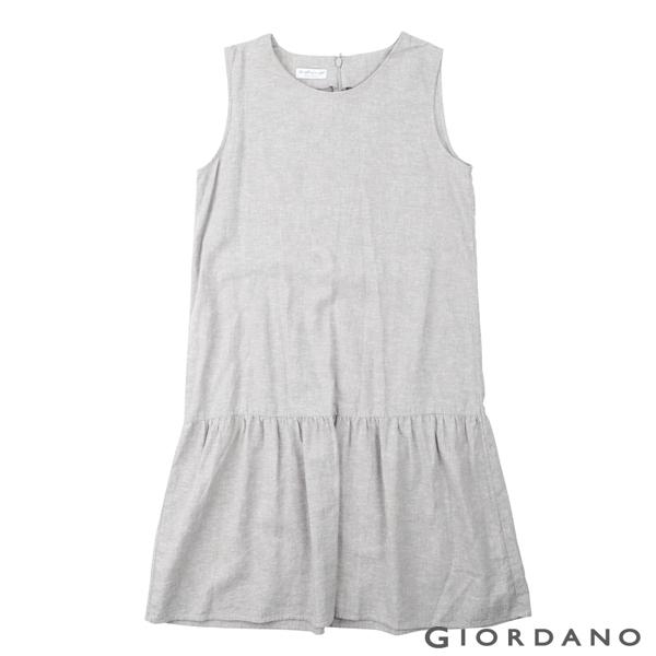 GIORDANO 女裝自然棉麻系列無袖連身裙-02 淺灰