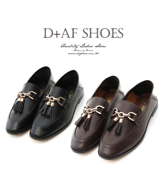 D AF 紳士風格．金釦流蘇後踩式樂福鞋＊黑