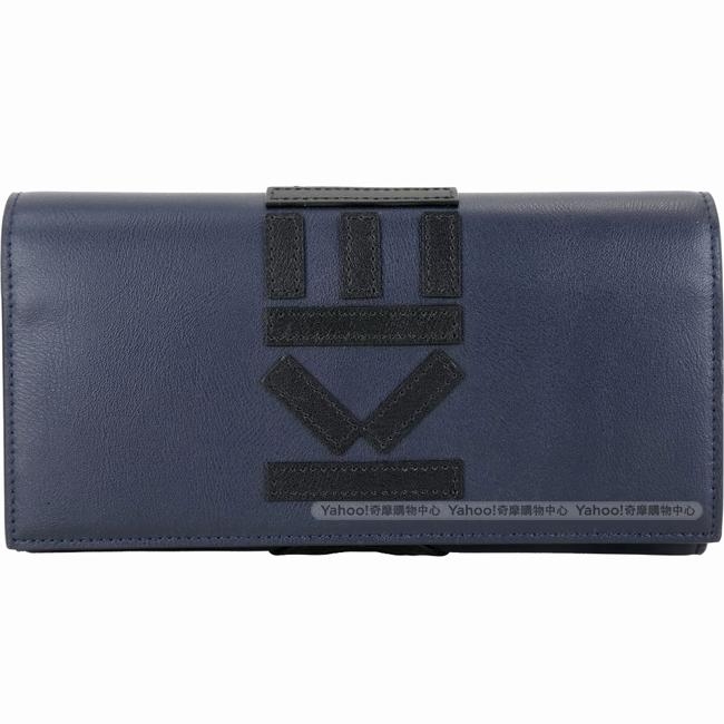 KENZO 撞色LOGO設計釦式長夾(深藍)