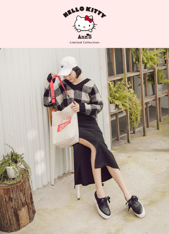 HELLO KITTY X Ann’S躲貓貓低調烙印2WAY綁帶厚底鞋-黑