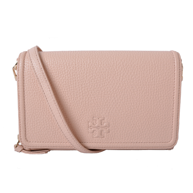 TORY BURCH THEA雙層掀蓋式經典縫線LOGO手拿/斜背包-芭蕾粉