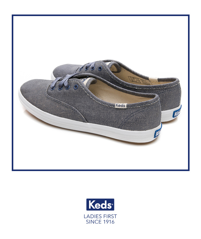 Keds CHAMPION 霧面光澤經典綁帶休閒鞋-藍