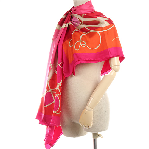 HERMES Coup de Fouet 真絲披肩方型大絲巾圍巾-粉紅