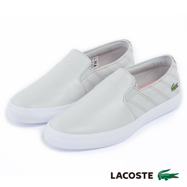 LACOSTE 女用真皮休閒鞋/懶人鞋-灰色