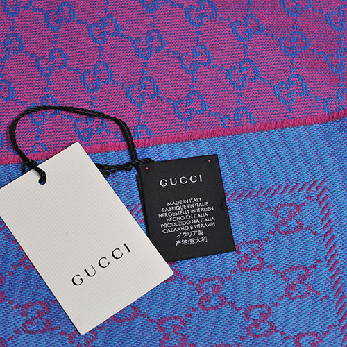 GUCCI SC NEW STEN GG LOGO羊毛雙面寬版披肩/圍巾(桃紅/土耳其藍)