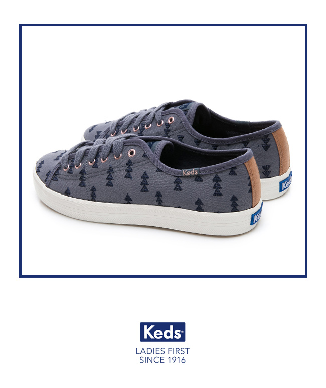 Keds KICKSTART 森林刺繡綁帶休閒鞋-藍色