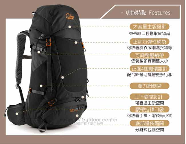 英國 LOWE ALPINE AirZone Trek +55:65 輕量透氣登山背包_黑