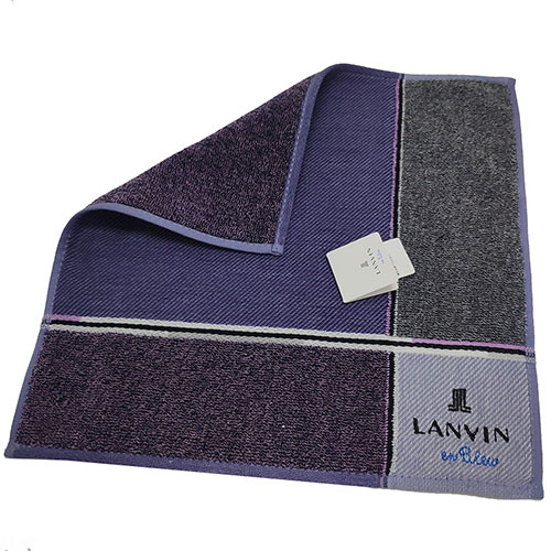 LANVIN en bleu 方格品牌LOGO刺繡小方巾(紫色系)