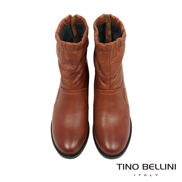 Tino Bellini 自然不對稱抓皺內增高中筒靴 _ 橘棕