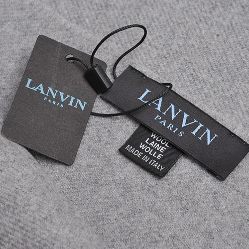 LANVIN 義大利製品牌字母LOGO刺 繡高質感羊毛圍巾(灰色)