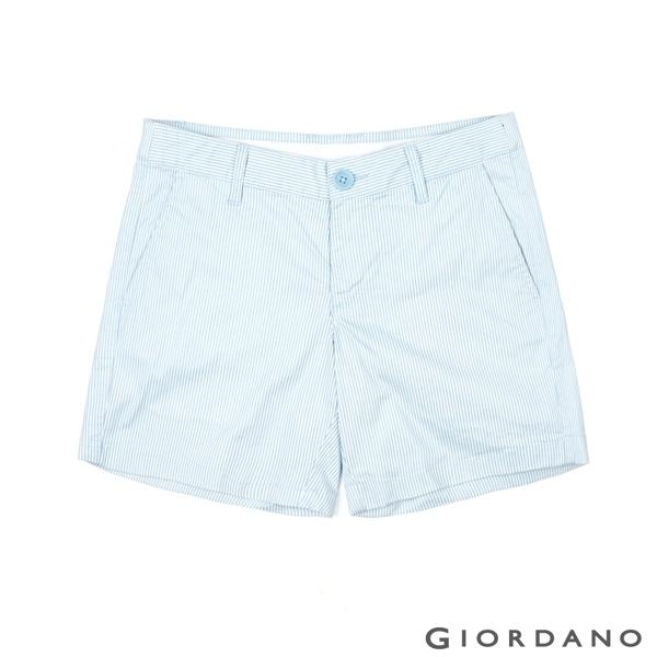 GIORDANO 女裝素色休閒卡其短褲-93 藍白條紋