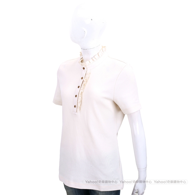 TORY BURCH Deneuve Polo 木耳邊飾短袖休閒衫(象牙白)