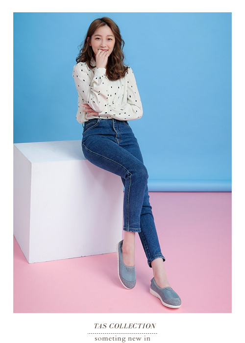 TAS水鑽拼接透氣網布懶人休閒鞋-氣質灰