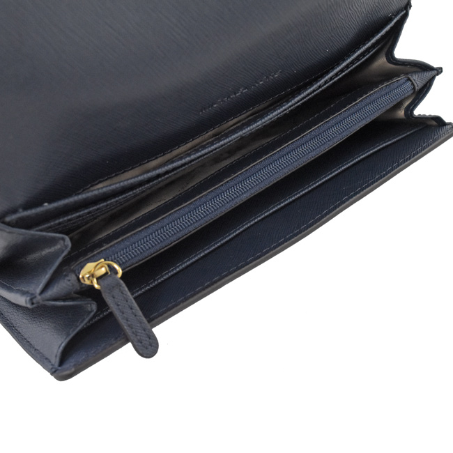 MICHAEL KORS Kinsley 經典金屬logo翻釦式長夾(海軍藍)