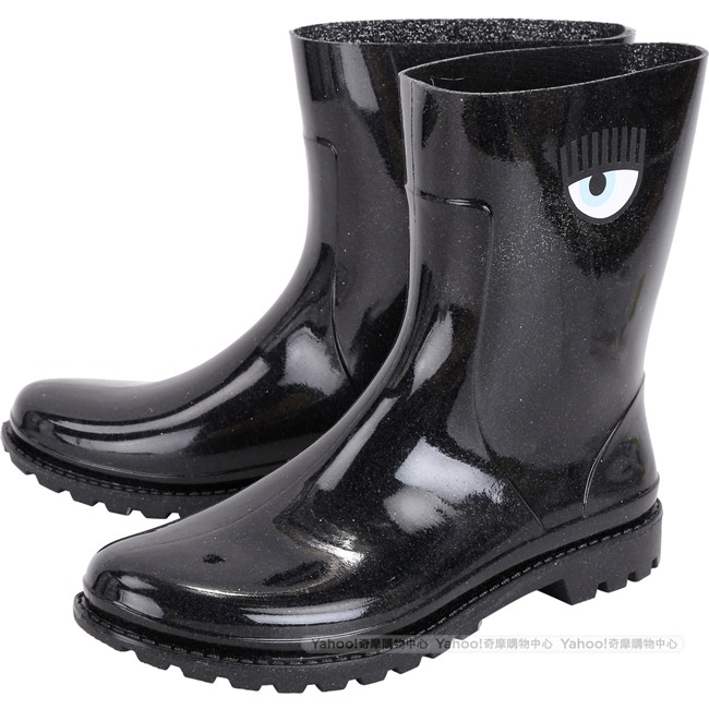 Chiara Ferragni Rainboot 眨眼圖騰低筒雨靴(亮片黑)