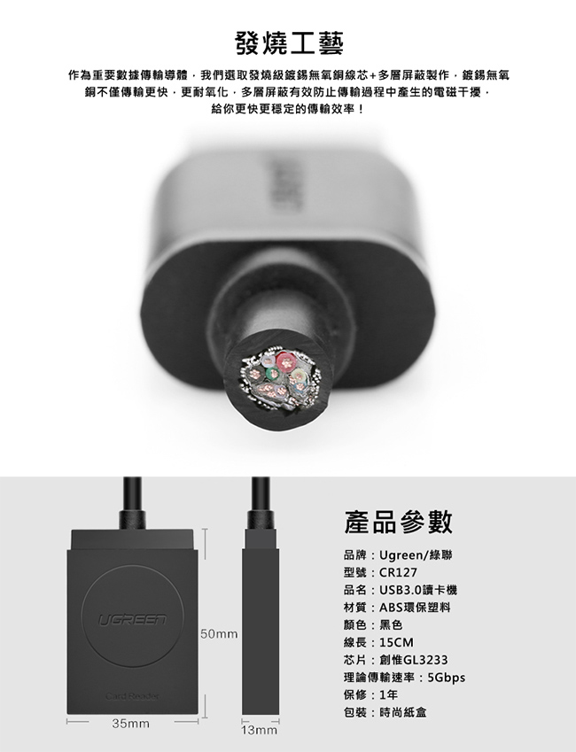 綠聯 SD TF USB3讀卡機