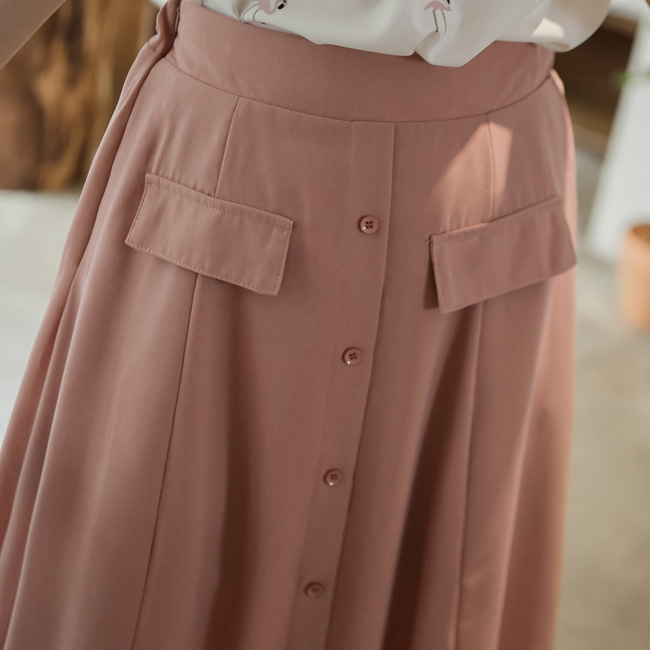 東京著衣 法式甜美前排扣裝飾長裙-S.M(共二色)