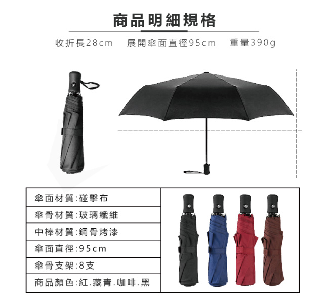 傘霸 可折疊輕巧型全自動三折傘-8H