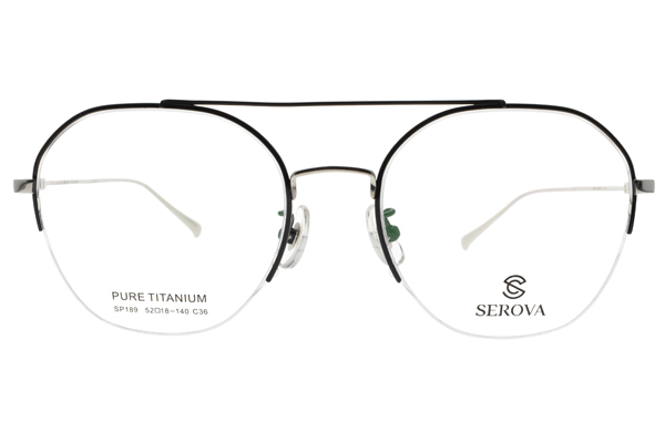 SEROVA 眼鏡 復古時尚圓框/黑--銀 #SP189 C36
