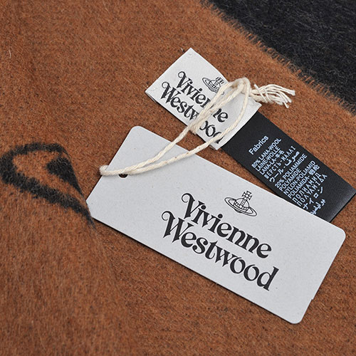 Vivienne Westwood 義大利製行星LOGO雙面撞色配色羊毛圍巾(黑灰/駝色)