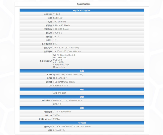 AIPTEK AN100 多功能露營用行動投影機