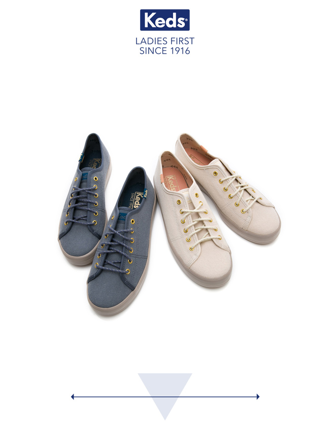 Keds KICKSTART 仿舊綁帶休閒鞋-象牙白