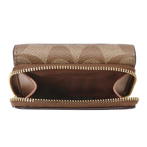 COACH 經典馬車大C皮革 釦式三摺短夾 零錢袋 卡其色