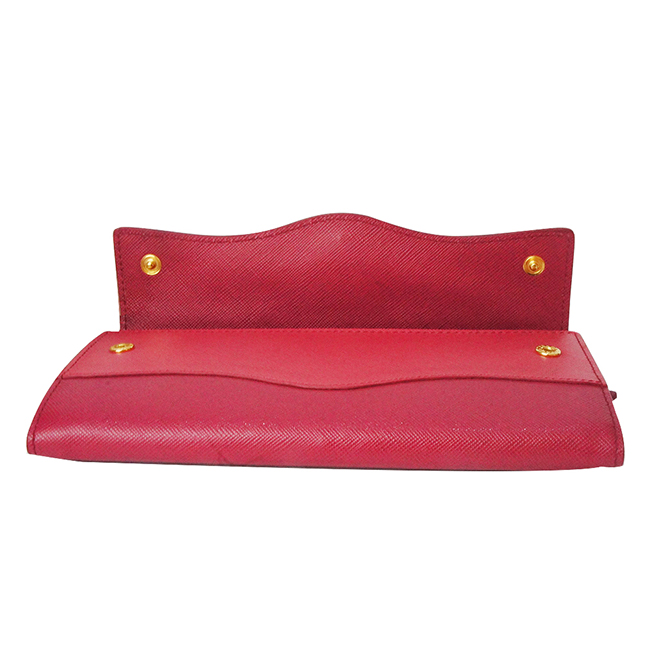 PRADA Saffiano 金標釦式長夾(粉桃色/附可拆式證夾)