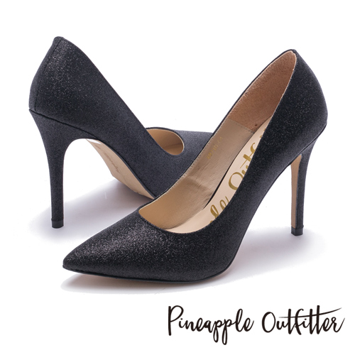 Pineapple Outfitter 簡約奢華 璀璨羊皮尖頭高跟鞋-黑色