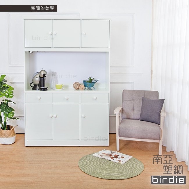 Birdie南亞塑鋼-4.2尺六門三抽塑鋼電器櫃(白色)-126x41x190cm