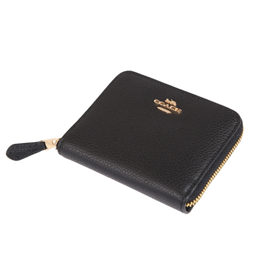 COACH 金屬馬車荔枝皮革拉鍊短夾(黑色)