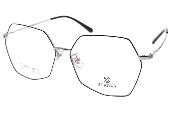 SEROVA 眼鏡 流行時尚造型/黑-銀#SC071 C36