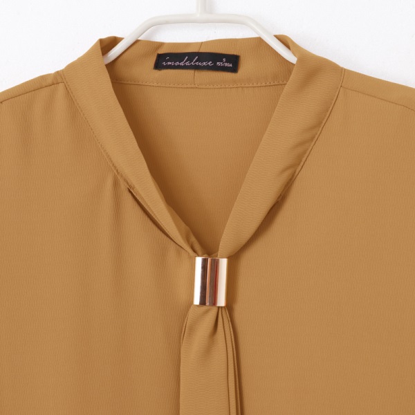 領口綁帶金釦造型裝飾涼感不易皺雪紡上衣-OB大尺碼