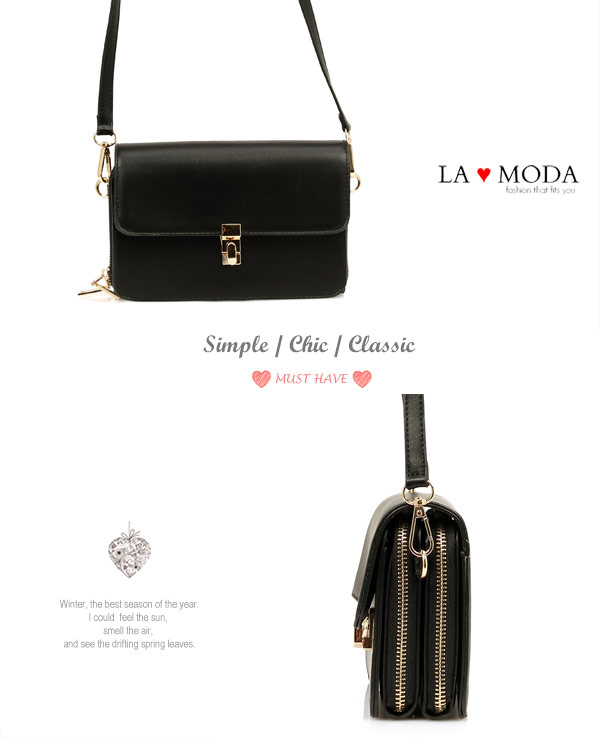 La Moda 優雅氣質首選超實用輕便雙層肩背斜背小方包(黑)